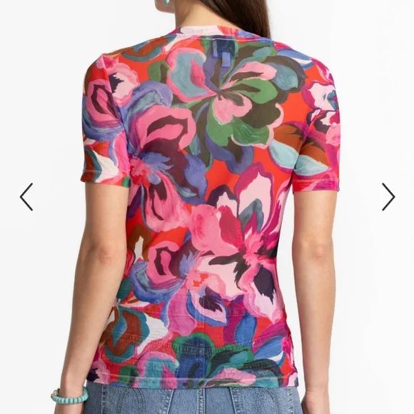 NWT Johnny Was Eleanor Crewneck Short Sleeve Floral- Print Mesh Tee Size Small - Picture 2 of 13